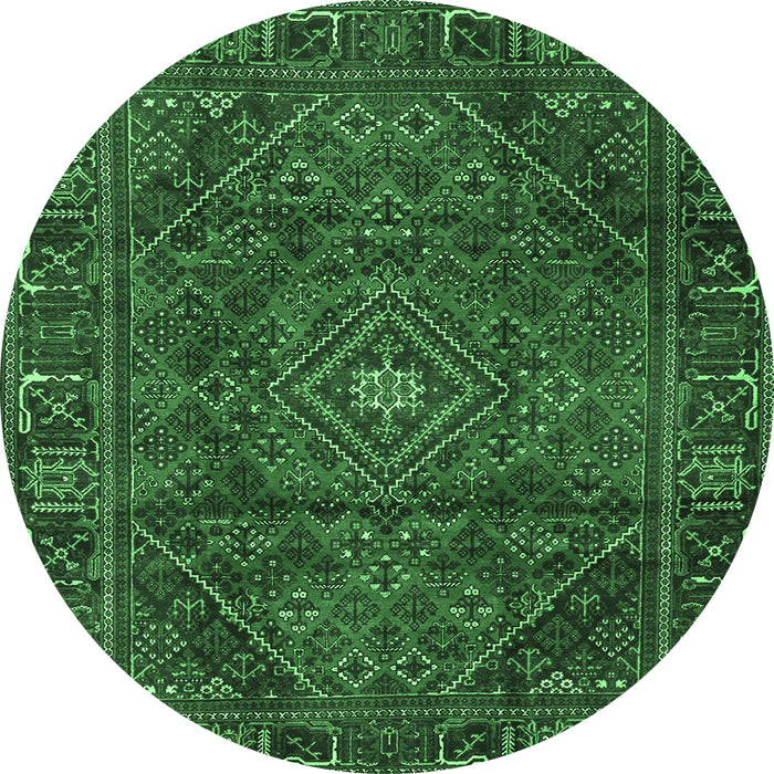 Round Machine Washable Persian Emerald Green Traditional Area Rugs, wshtr2559emgrn