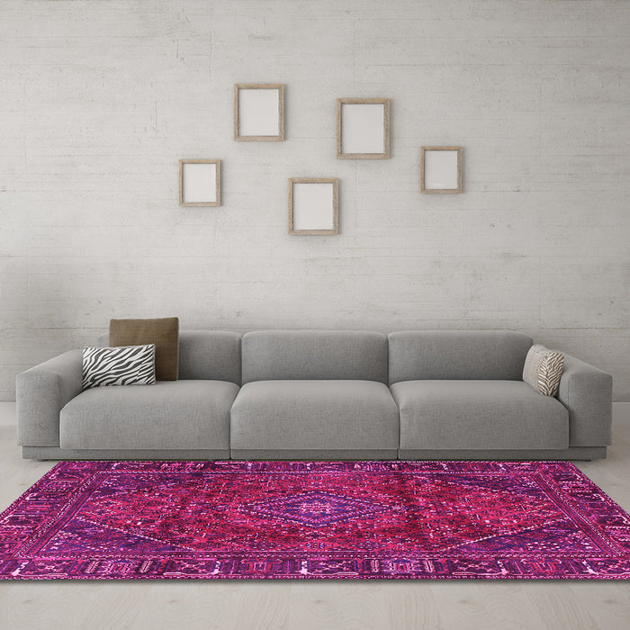 Machine Washable Persian Pink Traditional Rug in a Living Room, wshtr2559pnk