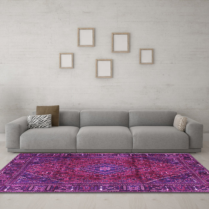 Machine Washable Persian Purple Traditional Area Rugs in a Living Room, wshtr2559pur