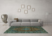 Machine Washable Persian Turquoise Traditional Area Rugs in a Living Room,, wshtr2559turq