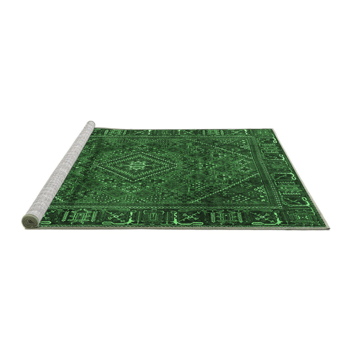 Sideview of Machine Washable Persian Emerald Green Traditional Area Rugs, wshtr2559emgrn
