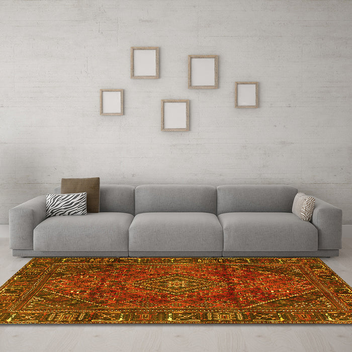 Machine Washable Persian Yellow Traditional Rug in a Living Room, wshtr2559yw