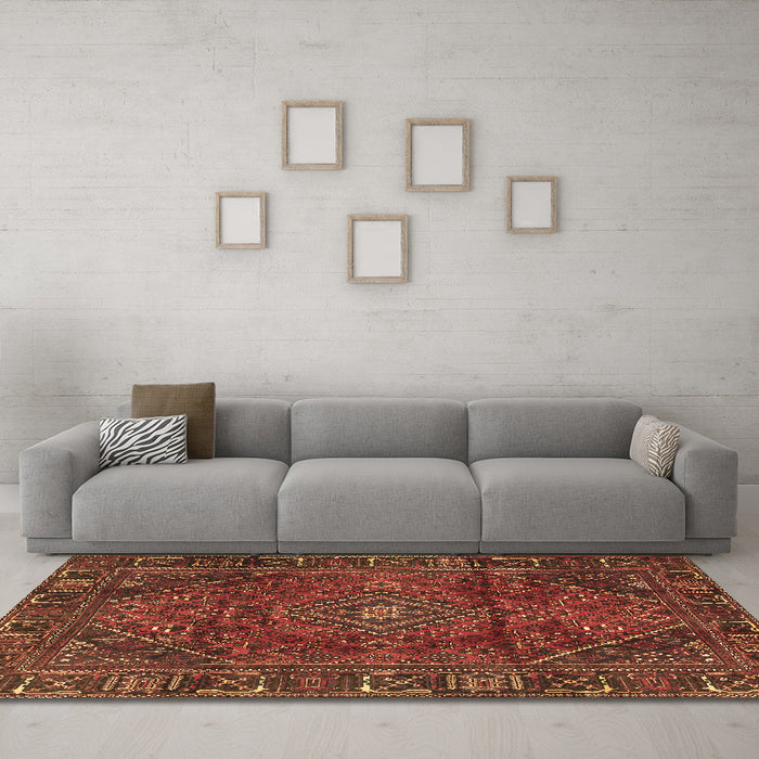 Machine Washable Persian Brown Traditional Rug in a Living Room,, wshtr2559brn