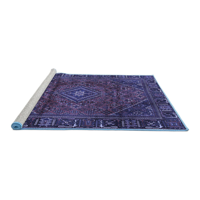 Sideview of Machine Washable Persian Blue Traditional Rug, wshtr2559blu