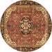 Round Medallion Brown Traditional Rug, tr2560brn