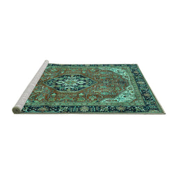 Sideview of Machine Washable Medallion Turquoise Traditional Area Rugs, wshtr2560turq