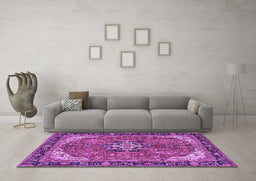 Machine Washable Medallion Purple Traditional Area Rugs in a Living Room, wshtr2560pur