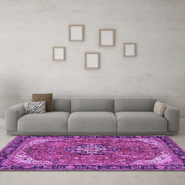 Machine Washable Medallion Purple Traditional Area Rugs in a Living Room, wshtr2560pur