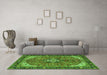 Machine Washable Medallion Green Traditional Area Rugs in a Living Room,, wshtr2560grn