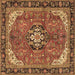 Square Machine Washable Medallion Brown Traditional Rug, wshtr2560brn