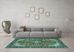 Machine Washable Medallion Turquoise Traditional Area Rugs in a Living Room,, wshtr2560turq