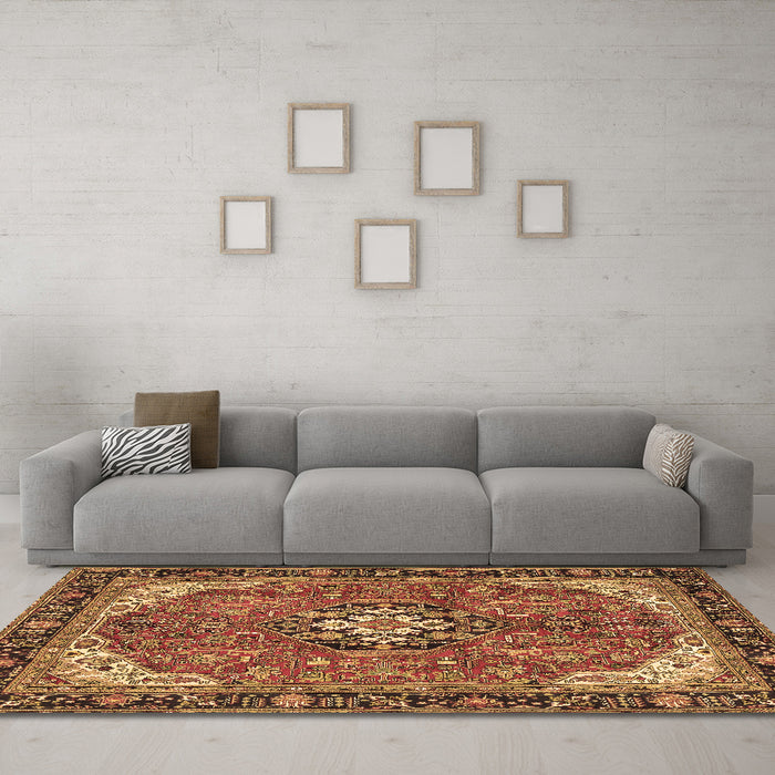 Machine Washable Medallion Brown Traditional Rug in a Living Room,, wshtr2560brn