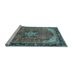 Sideview of Machine Washable Medallion Light Blue Traditional Rug, wshtr2560lblu