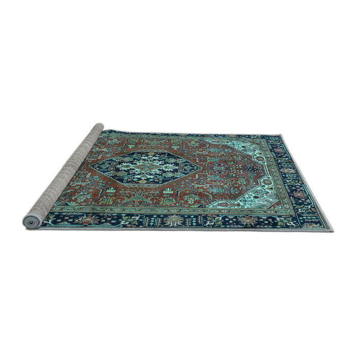 Sideview of Machine Washable Medallion Light Blue Traditional Rug, wshtr2560lblu