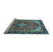 Sideview of Machine Washable Medallion Light Blue Traditional Rug, wshtr2560lblu