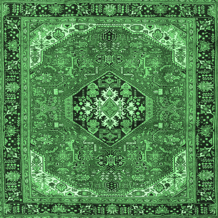 Square Machine Washable Medallion Emerald Green Traditional Area Rugs, wshtr2560emgrn