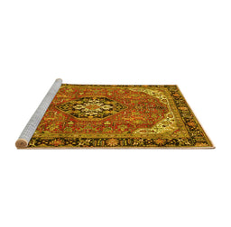 Sideview of Machine Washable Medallion Yellow Traditional Rug, wshtr2560yw