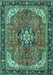 Machine Washable Medallion Turquoise Traditional Area Rugs, wshtr2560turq