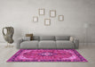 Machine Washable Medallion Pink Traditional Rug in a Living Room, wshtr2560pnk