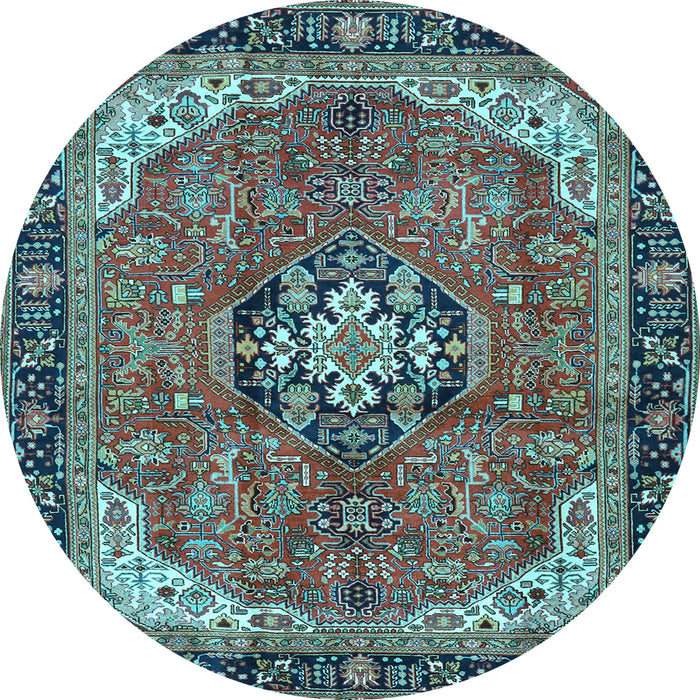 Round Machine Washable Medallion Light Blue Traditional Rug, wshtr2560lblu