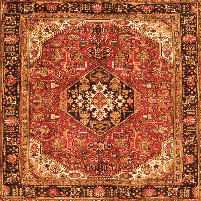 Round Machine Washable Medallion Orange Traditional Area Rugs, wshtr2560org