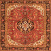 Round Machine Washable Medallion Orange Traditional Area Rugs, wshtr2560org