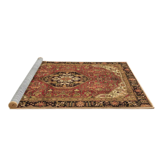 Sideview of Machine Washable Medallion Brown Traditional Rug, wshtr2560brn