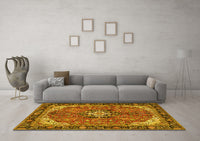 Machine Washable Medallion Yellow Traditional Rug, wshtr2560yw