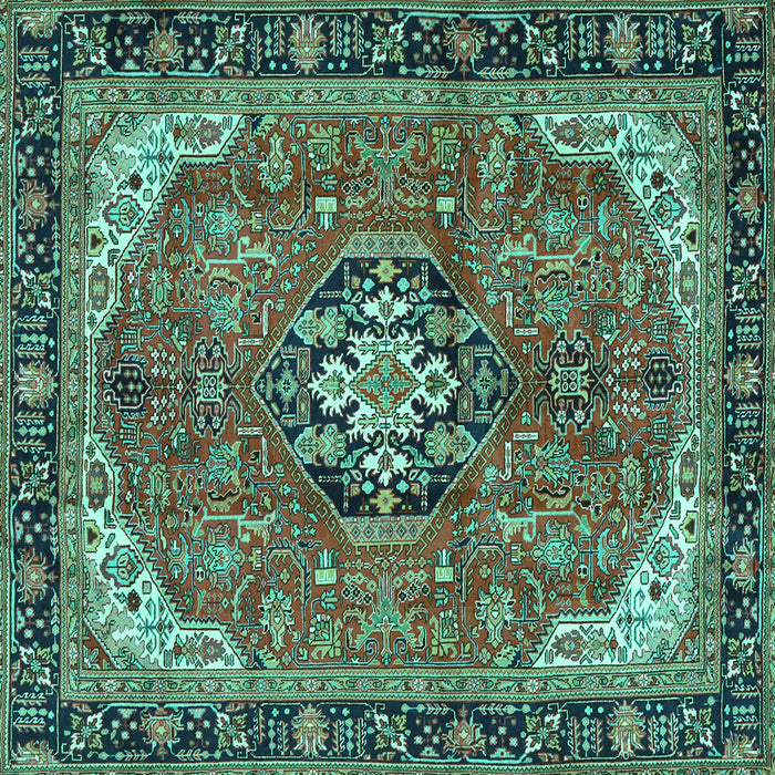 Square Medallion Turquoise Traditional Rug, tr2560turq