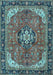 Machine Washable Medallion Light Blue Traditional Rug, wshtr2560lblu