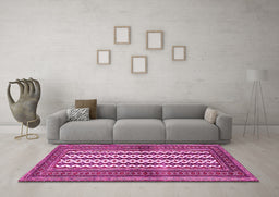 Machine Washable Southwestern Pink Country Rug in a Living Room, wshtr2561pnk