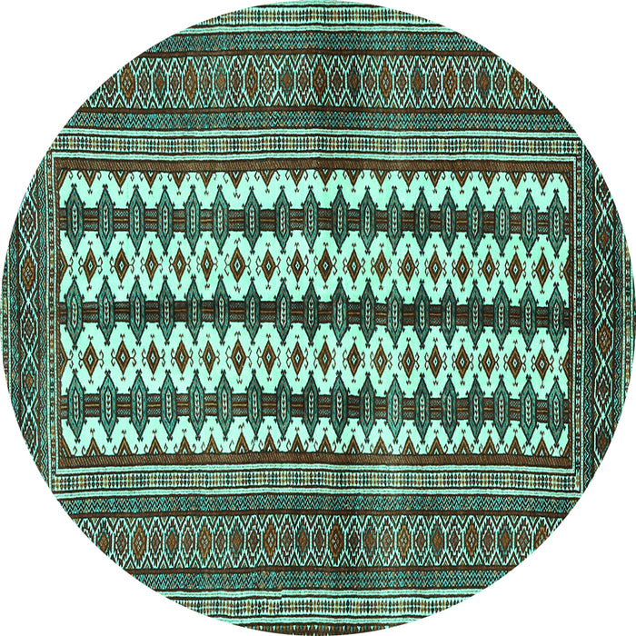 Round Machine Washable Southwestern Turquoise Country Area Rugs, wshtr2561turq