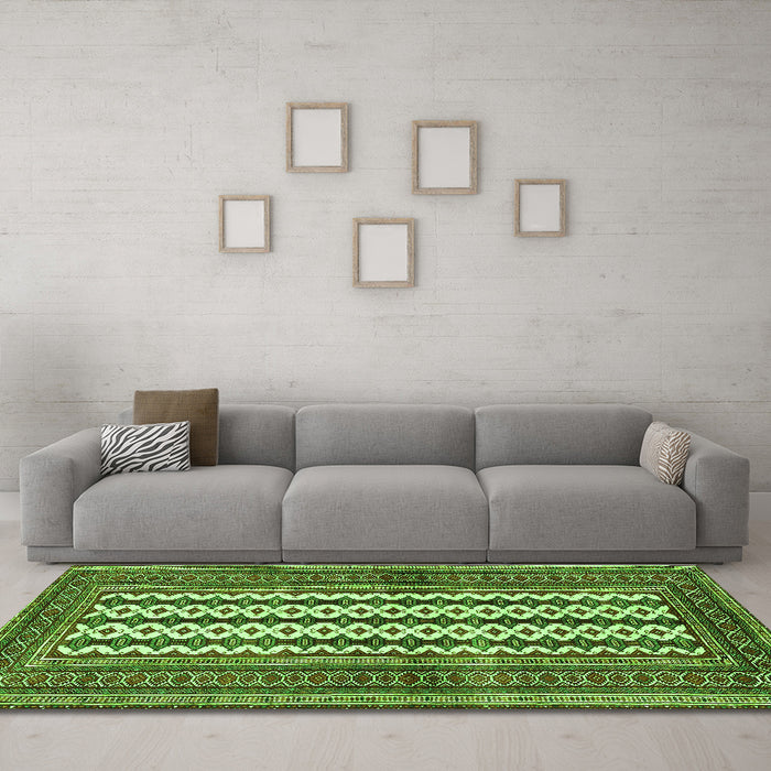 Machine Washable Southwestern Green Country Area Rugs in a Living Room,, wshtr2561grn