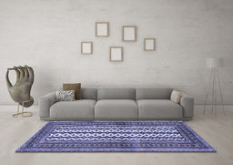 Machine Washable Southwestern Blue Country Rug in a Living Room, wshtr2561blu