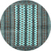 Round Machine Washable Southwestern Light Blue Country Rug, wshtr2561lblu