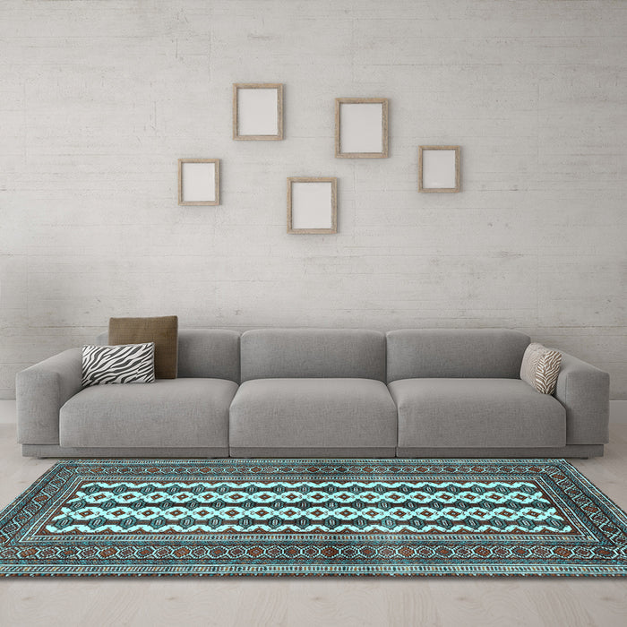 Machine Washable Southwestern Light Blue Country Rug in a Living Room, wshtr2561lblu