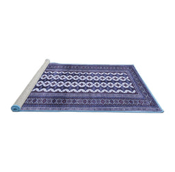 Sideview of Machine Washable Southwestern Blue Country Rug, wshtr2561blu
