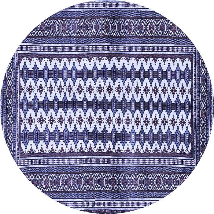 Round Machine Washable Southwestern Blue Country Rug, wshtr2561blu