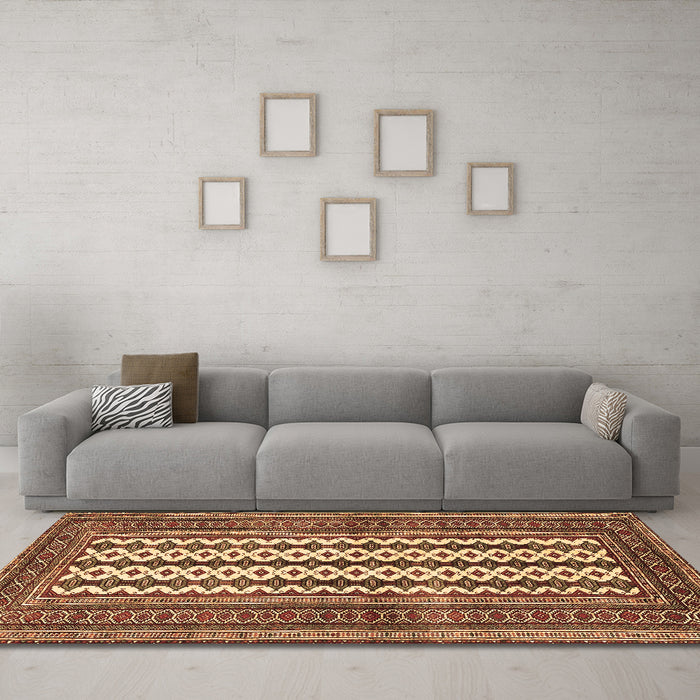 Machine Washable Southwestern Brown Country Rug in a Living Room,, wshtr2561brn