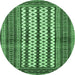 Round Machine Washable Southwestern Emerald Green Country Area Rugs, wshtr2561emgrn