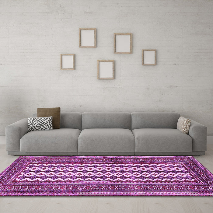 Machine Washable Southwestern Purple Country Area Rugs in a Living Room, wshtr2561pur