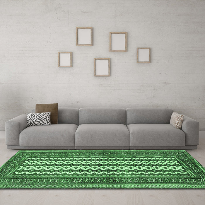 Machine Washable Southwestern Emerald Green Country Area Rugs in a Living Room,, wshtr2561emgrn