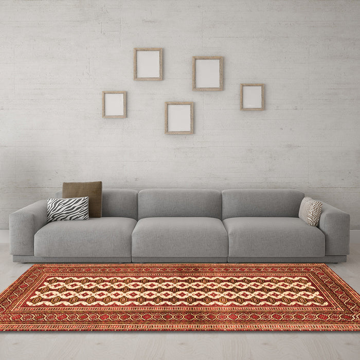 Machine Washable Southwestern Orange Country Area Rugs in a Living Room, wshtr2561org