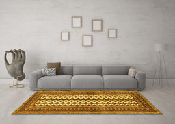 Machine Washable Southwestern Yellow Country Rug in a Living Room, wshtr2561yw