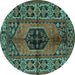 Round Machine Washable Persian Turquoise Traditional Area Rugs, wshtr2562turq