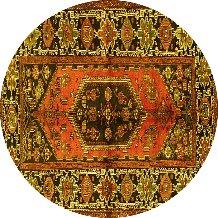 Round Machine Washable Persian Yellow Traditional Rug, wshtr2562yw