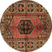 Round Persian Brown Traditional Rug, tr2562brn