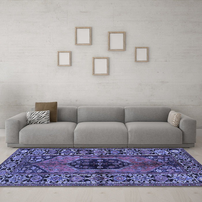 Machine Washable Persian Blue Traditional Rug in a Living Room, wshtr2562blu