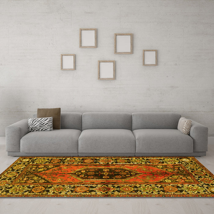 Machine Washable Persian Yellow Traditional Rug in a Living Room, wshtr2562yw