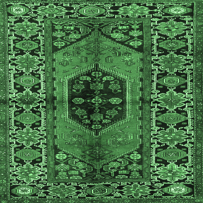 Square Machine Washable Persian Emerald Green Traditional Area Rugs, wshtr2562emgrn